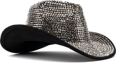KIMU® Cowboyhoed Grijs Strass Steentjes - Grijze Cowgirl Western Hoed - Cowboy Diamantjes Glitter Dames Heren Foute Party Circus Festival