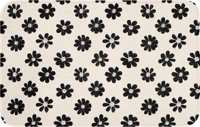 Badmat 80x50 cm - Antislip - Grafisch - Madeliefjes - Zwart - Beige - Badmatten voor badkamer - Badkamermat - Douchemat - Badkamer mat