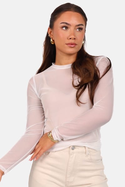 Getdrezzed Top - Maat: XS - Mesh top met ronde hals wit