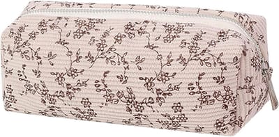 Florale Etui van Ribstof met Grote Capaciteit voor School, Thuis en Kantoor - Licht Beige, Ideaal voor Potloden en Kantoorbenodigdheden