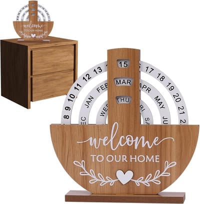 Kalender - Bureaukalender - Eeuwigdurend - Handmatige Draaikalender - Eeuwigdurende Kalender - Home Sweet Home - Grote Letters En Cijfers - Voor Een Sfeervol Interieur - Prachtige Decoratie Voor Thuis -Stijlvolle - Houten