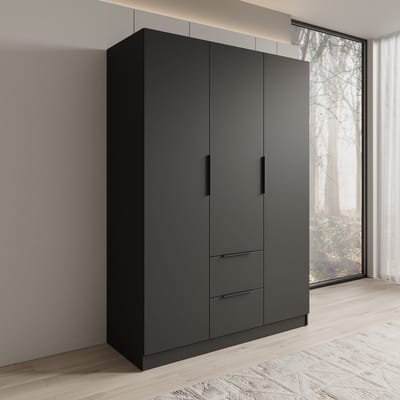 Meubella - Caliero - Kledingkast 3-deurs - Zwart - 150x60x216 cm