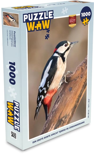 Puzzel Een grote bonte specht tijdens de zonsondergang - Legpuzzel - Puzzel 1000 stukjes volwassenen