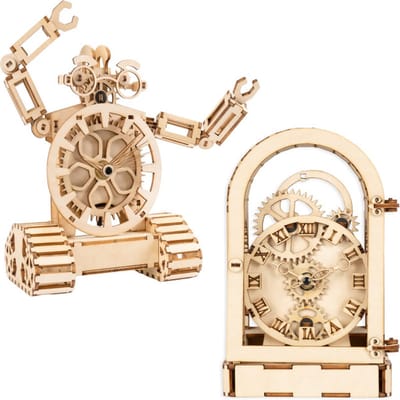 Crafts&Co Houten Bouwpakket - Combideal met Robot Klok & Vintage Klok - Voor Volwassenen & Kinderen