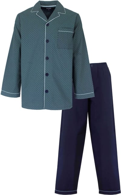 Paul Hopkins Heren Pyjama - Geweven - Lange Mouwen - Groen/Blauw - Maat S