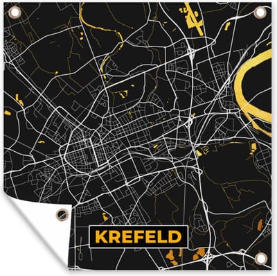 Tuin poster Krefeld – Stadskaart – Gold – Plattegrond – Stadskaart – Kaart - Duitsland - 200x200 cm - Tuindoek