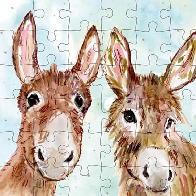 Puzzel wenskaart - Animal Friends - Wenskaart met Puzzel - JPC042- Donkeys
