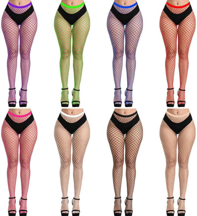 Dailygoods- Netkousen 8 Paar - Hoge Taille - Visnet Kousen - Rekbare Tailleband - Comfortabel - Nylon/Spandex - Visnetpanty