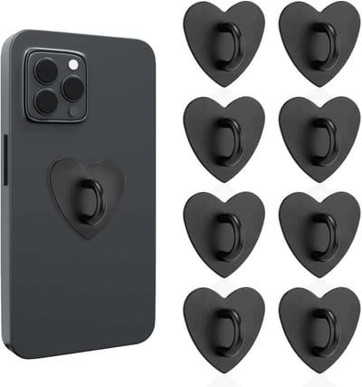 Ronte - Hartvormige Mobiele Telefoon Ringhouder en Vinger Ring Standaard - 8 stuks - Zwart - DIY Accessoires.