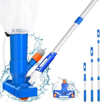 Hot Tub Vacuüm - Zwembad Reiniger Set met Telescoopstang, Borstel & Mesh Bladenzak - Jet Vacuüm voor Bovengronds Zwembad, Vijver, Tuin, Spa, Fontein - Blauw - 1 Set