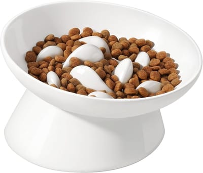Voer Kat Kom Keramisch Kantelbare Verhoogde Puzzel Feeder voor Anti Slikken Anti Braken Nat Voedsel Droog Voedsel Langzaam Eten Gezonde Dieet Voeding, Verhoogde Huisdierkommen voor