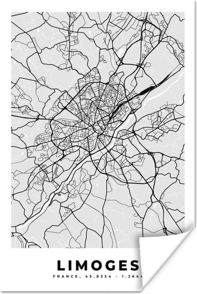 Poster Frankrijk - Limoges - Stadskaart - Plattegrond - Kaart - 120x180 cm XXL