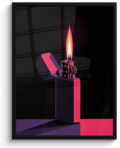 Poster in lijst - Fotolijst 60x80 cm - Posters - Aansteker - Vlam - Donker - Posterlijst zwart - Decoratie - Wanddecoratie woonkamer - Muurdecoratie slaapkamer