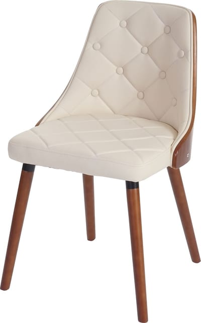 Eetkamerstoel MCW-A75, bezoekersstoel keukenstoel, walnoot-look gebogen hout MVG-gecertificeerd ~ kunstleer crème