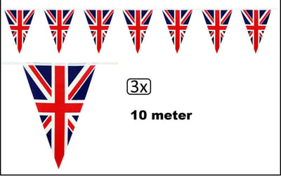 3x Vlaggenlijn Great Britain-Union flag 10 meter - Vlaggen Engeland thema feest festival Landen