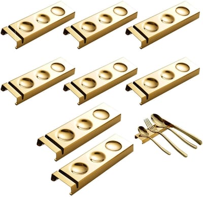 Bestekhouder van roestvrij staal - 8 stuks - 14,5 × 4,5 × 1,5 cm - Kleine bestekbak - Western lepel- en vorkhouder - Geschikt voor tafeldecoratie thuis en in hotels - Goud