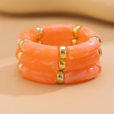 3 Stuks Bohemia Draad Bamboe Acryl Dames Handarmbanden Hars Stapelbare Dunne Buis Kralen Elastische Armband Sieraden Cadeaus orange