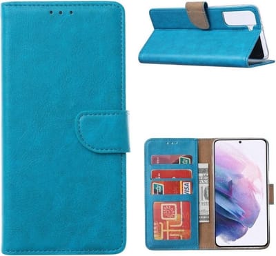 LuxeBass kunstleren book case voor Samsung Galaxy A52 | turquoise portemonnee hoesje | 3 pasjeshouder | voor- & achterkant bescherming | valbestendig tot 1m