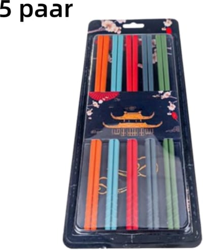5 paar - Eetstokjes - Ongeverfde eetstokjes voor huishoudelijk gebruik - Hittebestendige, antislip stalen kern - 24 cm - Gekleurd