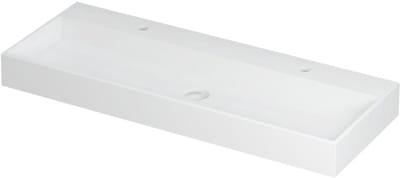 INK United Wastafel Porselein met 2 Kraangaten incl. Porseleinen Click Plug en Verborgen Overloop Systeem - 1200x450x110 mm - Mat Wit