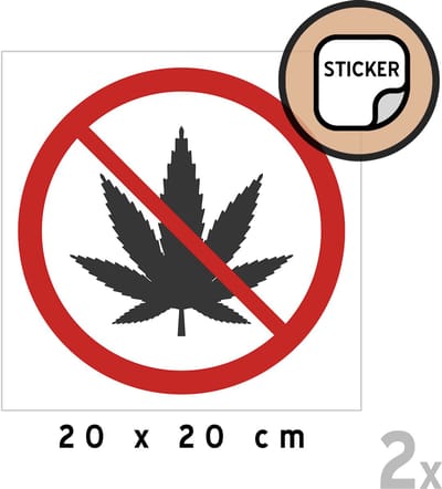 Pictogram/ stickers (2x) | Cannabis verboden | 20 x 20 cm | Verbodsbord | Wiet | Hasj | Joints | Blowen | Weed | Sticker | Blow een joint | Roken | 2 stuks