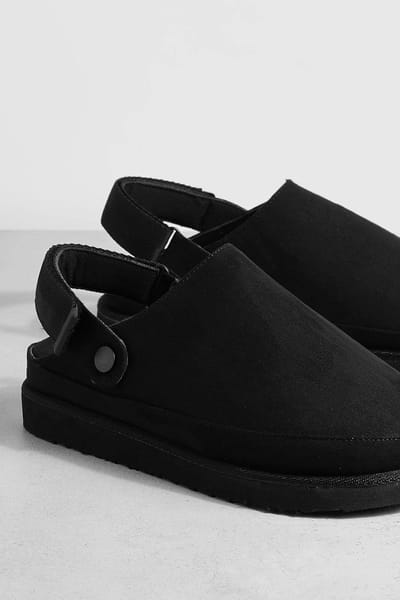 boohoo Dames Nep suede chunky slingback clogs met gesloten teen | Black | Maat: 3