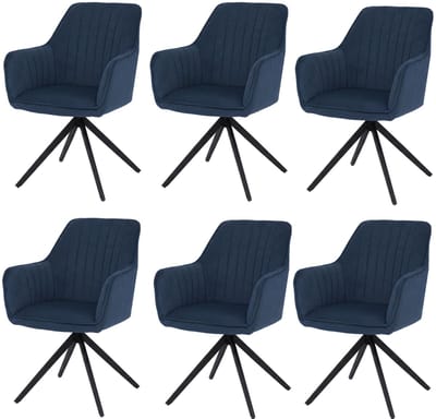 Set van 6 eetkamerstoelen MCW-L79, keukenstoelen met rugleuning en armleuningen, draaibaar, automatische terugkeer, stof/textiel ~ blauw