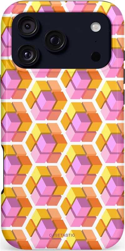 Casetastic hoesje geschikt voor Apple iPhone 17 Pro Max - MagSafe - Dubbellaagse bescherming - Pastel Hex Kunst - Fashion Case - Okergeel Lila Perzik Wit