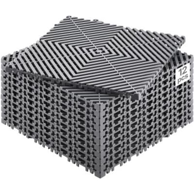 VEVOR Interlocking Drainage Mat 31 x 31 cm Modulaire Interlocking Matten, 12 stuks Interlocking Drainage Matten, Antislip Grijze Vloertegels & Douchemat, voor Garage Tuin