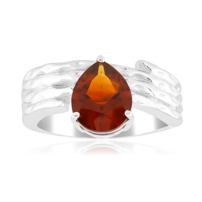 Cavill - Zilveren Ring - 925 Sterling Zilver Gerhodineerd - 1 029 ct Peervormige Madeira Citrien - Modern Elegant Design - Brede Gestructureerde Band