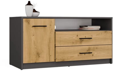 Modern TV-meubel Simplo 1D2S - 2 laden, 1 deur, open plank | Antraciet & Ambachtelijk Eiken