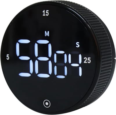 Digitale Keuken Timer met Groot LED Display, Snelle Instelling met Draai Knop, 3 Vooraf Ingestelde Tijden voor Koken, Bakken en Leren