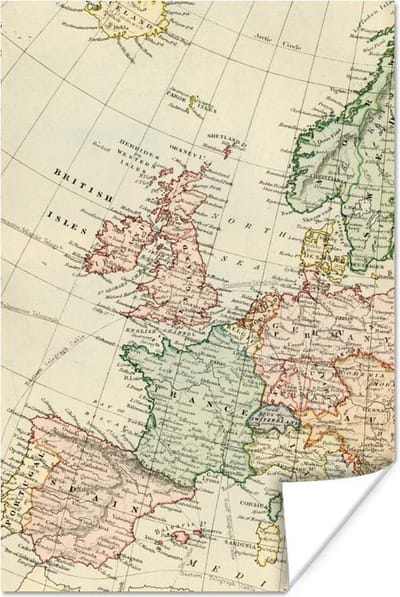 Poster 20x30 cm - Wereldkaart - Vintage - Europa - Posters - Kamer decoratie - Wanddecoratie woonkamer - Muurdecoratie slaapkamer