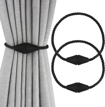 YONO Gordijnhouder Kegel Magnetisch - Gordijn Embrasse Modern - Gordijnbinder Touw - Gordijnkoord - 2 Stuks - Zwart