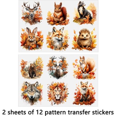 2 Stuks Herfst Bos Jungle Dier Doe-het-zelf UV DTF Rub-On Transferstickers Ambachtelijke Glazen Mok Beker Wraps Junk Journal Ornamenten Huisdecoratie beige