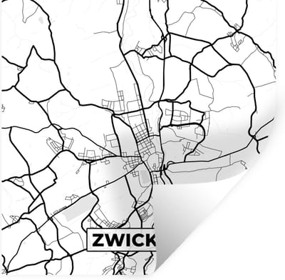 Muurstickers - Sticker Folie - Stadskaart - Plattegrond - Zwickau - Kaart - 100x100 cm - Plakfolie - Muurstickers Kinderkamer - Zelfklevend Behang XXL - Zelfklevend behangpapier - Stickerfolie