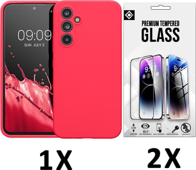 Casemania Hoesje Geschikt voor Samsung Galaxy A35 - Roze + 2X Glazen Screenprotector - Liquid Siliconen Back Cover