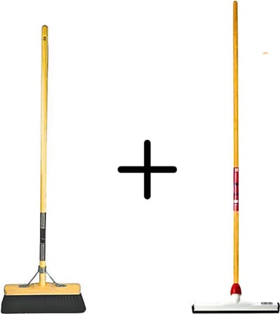 Synx Tools Paardenhaar 29cm + Vloertrekker Kunststof 35cm met Steel 120cm – Zaalveger – Vloerreiniger – Natuurrubber – Zachte binnenbezem met steel 120cm