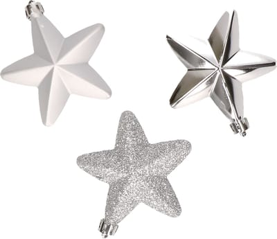 Decoris kersthanger sterren - 6x st - zilver - 7 cm - kunststof - kerstornamenten - kerstversiering