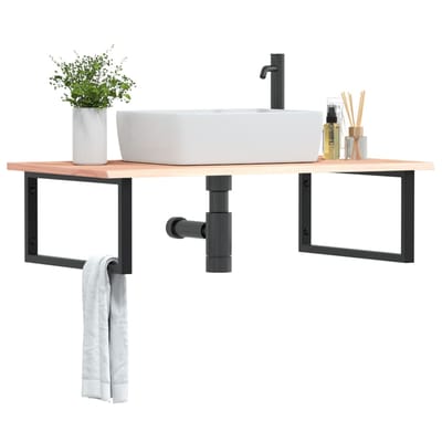 vidaXL - Badkamer - wandschap - staal - en - massief - eikenhout