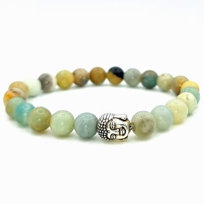 Mala armband van natuursteen – gepolijst amazoniet steen – buddha / boedha – 20 cm - Rhylane®