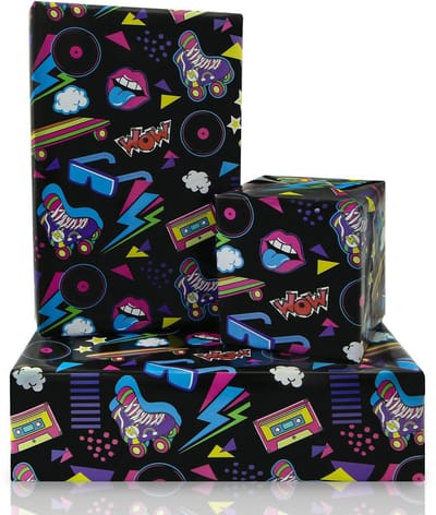 Dailygoods- Inpakpapier Retro Jaren 80/90 - Inpakpapier Verjaardag - Inpakpapier Kinderen - 4 Vellen 50 x 70 cm - Geschenkpapier Neon Graffiti - Perfect voor Feestdagen