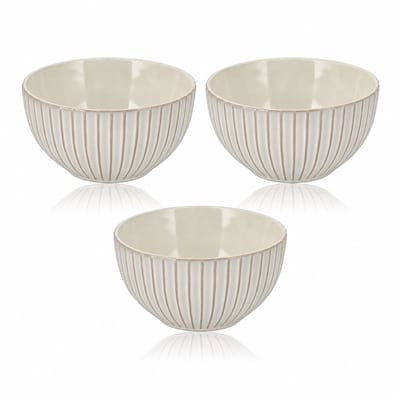 Soepkommen Set van 3 – Ø14 cm Keramiek Ramen Kommen – 700 ml Ontbijtkommen Zonder Oor – Geschikt voor Soep, Muesli, Yoghurt en Salade – Grijs Aardewerk