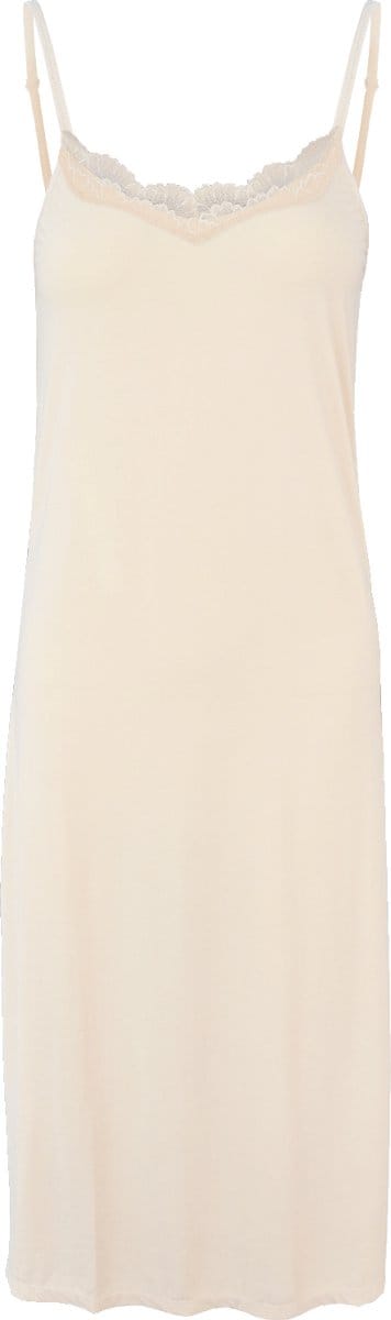 Dames Onderjurk Lang met kant 120CM - Nachtjurk - Slaapjurk - Microfiber - Anti-Schuren - Beige - Maat S/M - GBTW-718