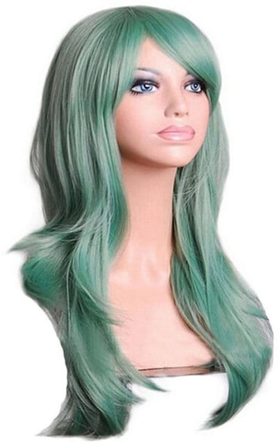 Dailygoods- Haarpruik 70 Cm - Lichtgroene Krullende Pruik - Synthetische Cosplay Pruik - Ademend Haarnet - Stijlvol en Comfortabel
