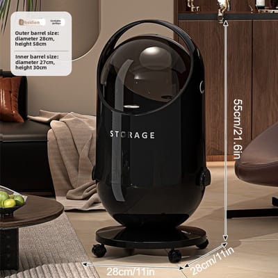 Ronde 20L prullenbak met veilige deksel en wielen, bestand plastic, comfortabele grep, compact ontwerp, geurbeheersing, ideaal voor keuken, kantoor, woonkamer, Zwart.