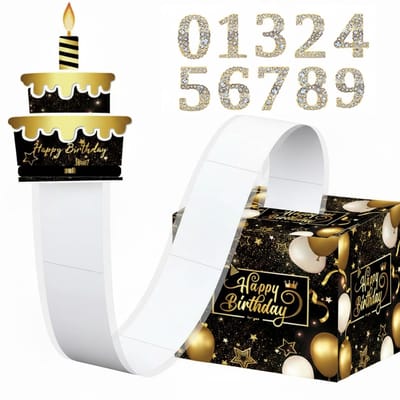 Dailygoods - Geldgeschenkdoos, spaarpot voor verjaardag, geldcadeau, doe-het-zelf-verrassingscadeau, met genummerde stickers en 100 transparante zakjes, voor alle leeftijden, uniseks (zwart en goud)