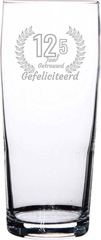 Gegraveerde bierfluitje 19cl Gefeliciteerd 12,5 jaar getrouwd