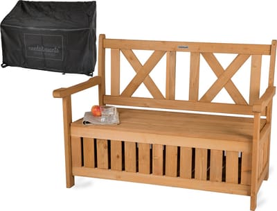 need&wants® tuinbank hout weerbestendig met opbergruimte en deksel, 2-zits borstbank klassieke houten bank, parkbank massief tuin buiten met lade, natuurlijk massief hout, donkerbruin