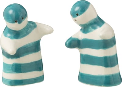 J-Line peper- en zoutmolen set Granada Stripes - keramiek - wit/aqua